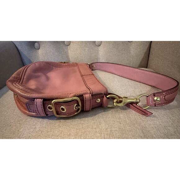 COACH Pink Patent Leather ZOE Hobo Handbag Top Handle Pouch Pebbled Purse #41869 - Picture 7 of 11